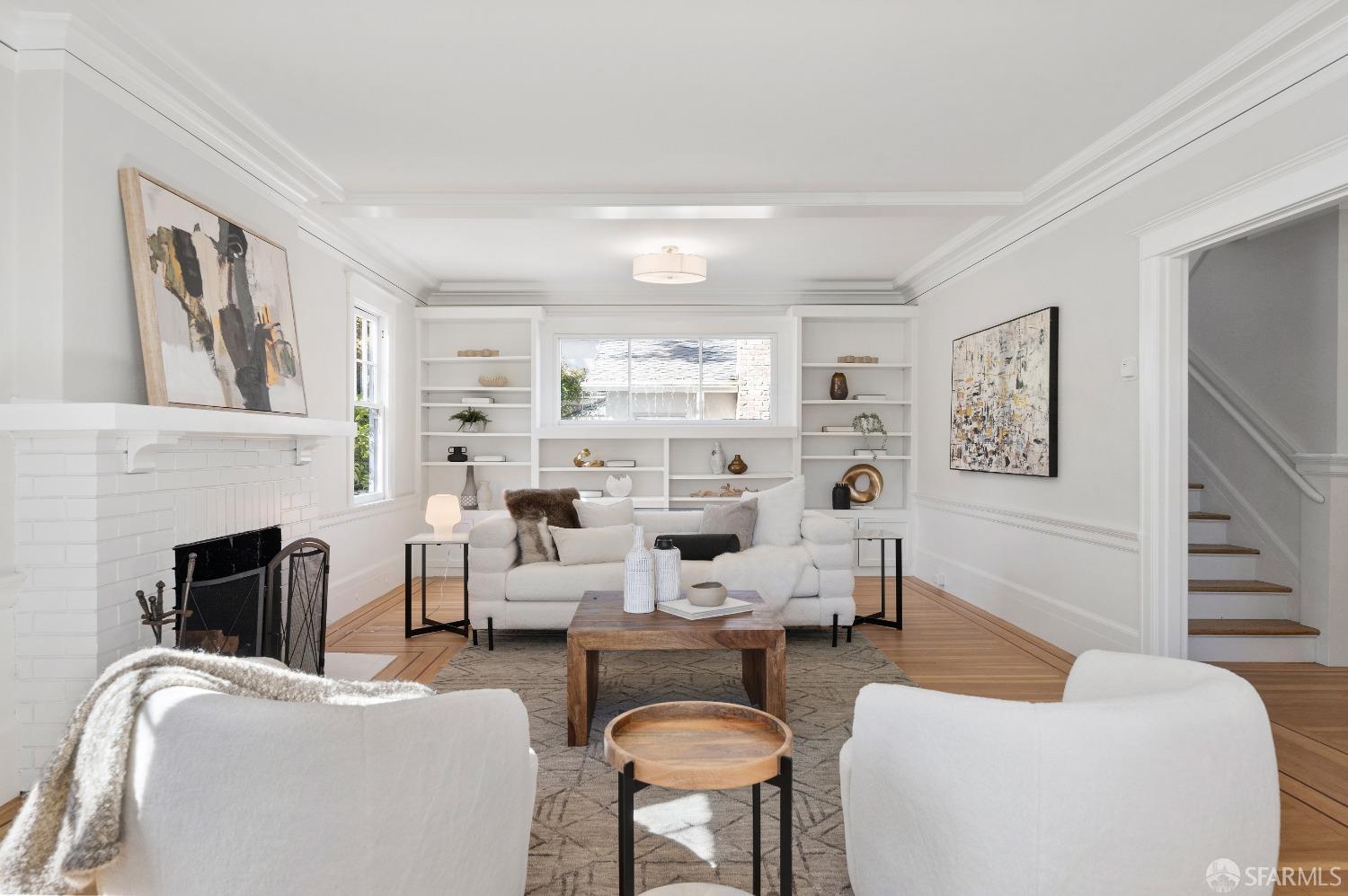 1616 Adeline Drive Burlingame, CA 94010 - Photo 5 of 67 a living room with fireplace furniture and a wooden floor