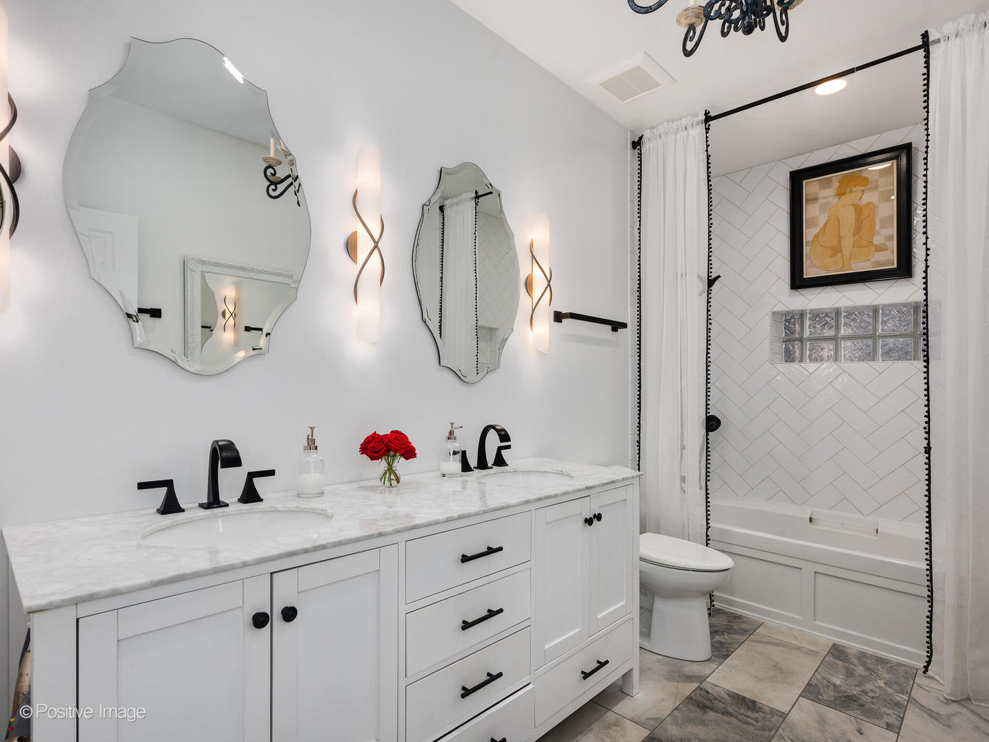 1349 West Fillmore Street, Unit B Chicago, IL 60607 - Photo 17 of 19 a bathroom with a double vanity sink mirror bathtub and toilet