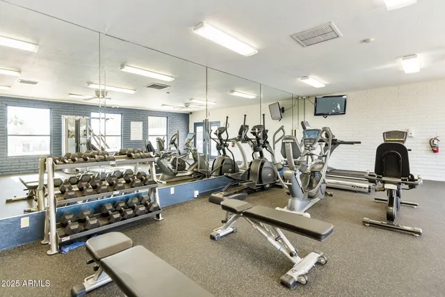 a view of a room with gym equipment