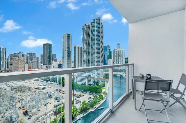 a view of a balcony with city view