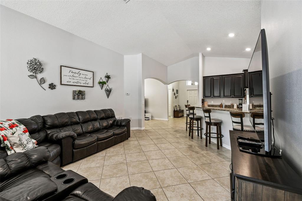 8439 Hunters Fork Loop Ruskin, FL 33573 - Photo 25 of 74 a living room with furniture and kitchen view