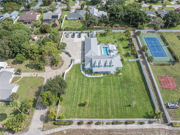 an aerial view of a house