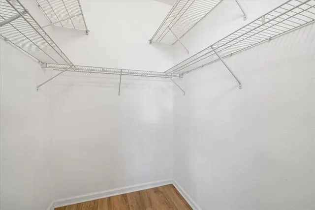 a view of a room with racks on the wall