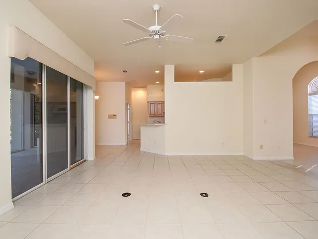 an empty room with a bathroom