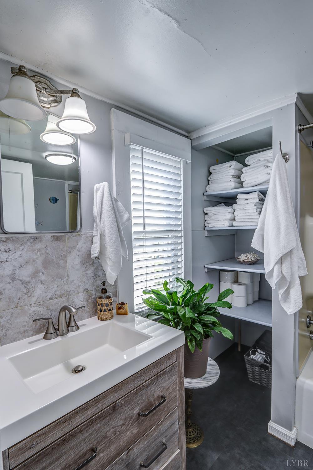 3292 Payneton Road Chatham, VA 24531 - Photo 29 of 48 a bathroom with a sink a potted plant and a mirror