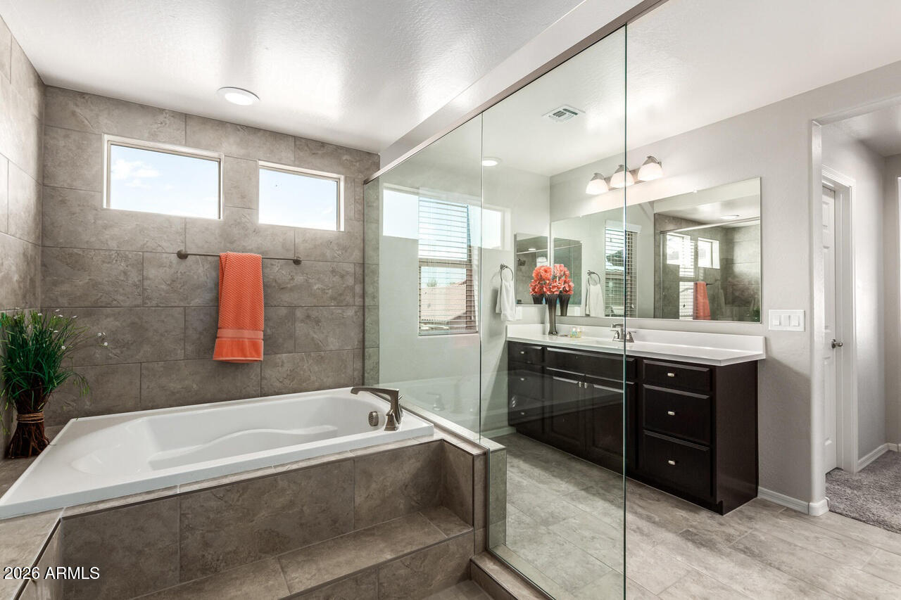 21188 West Almeria Road Buckeye, AZ 85396 - Photo 15 of 43 a bathroom with a tub sink shower and mirror