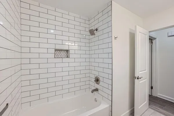 a bathroom with a bathtub