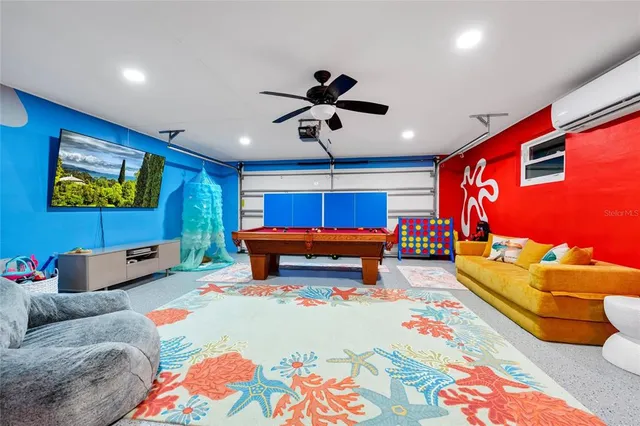 a room with a table and chairs