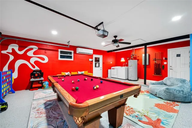 a room with furniture and musical instruments