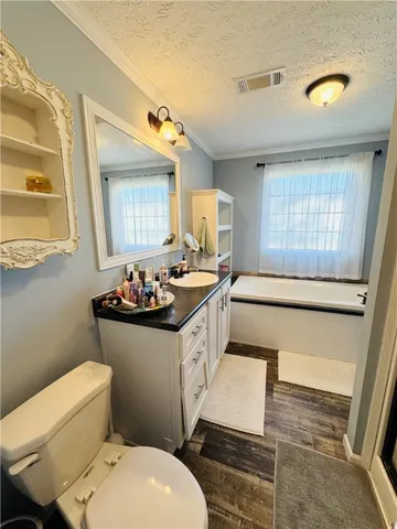 a bathroom with a sink a toilet and mirror