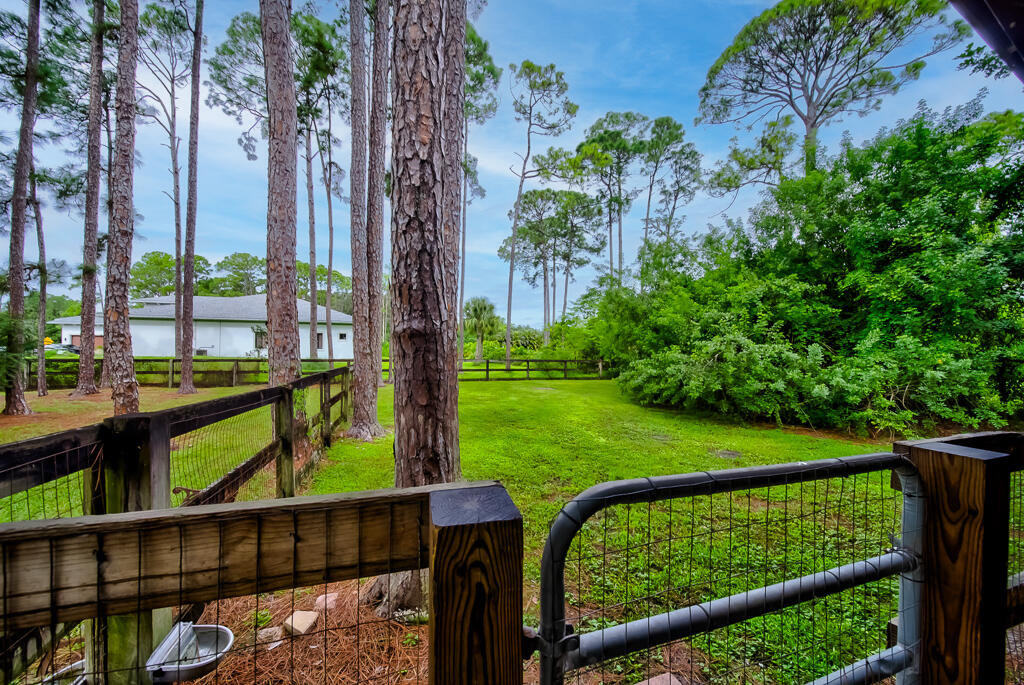15733 Temple Boulevard Loxahatchee, FL 33470 - Photo 18 of 27 a view of a wooden deck with a big yard and potted plants