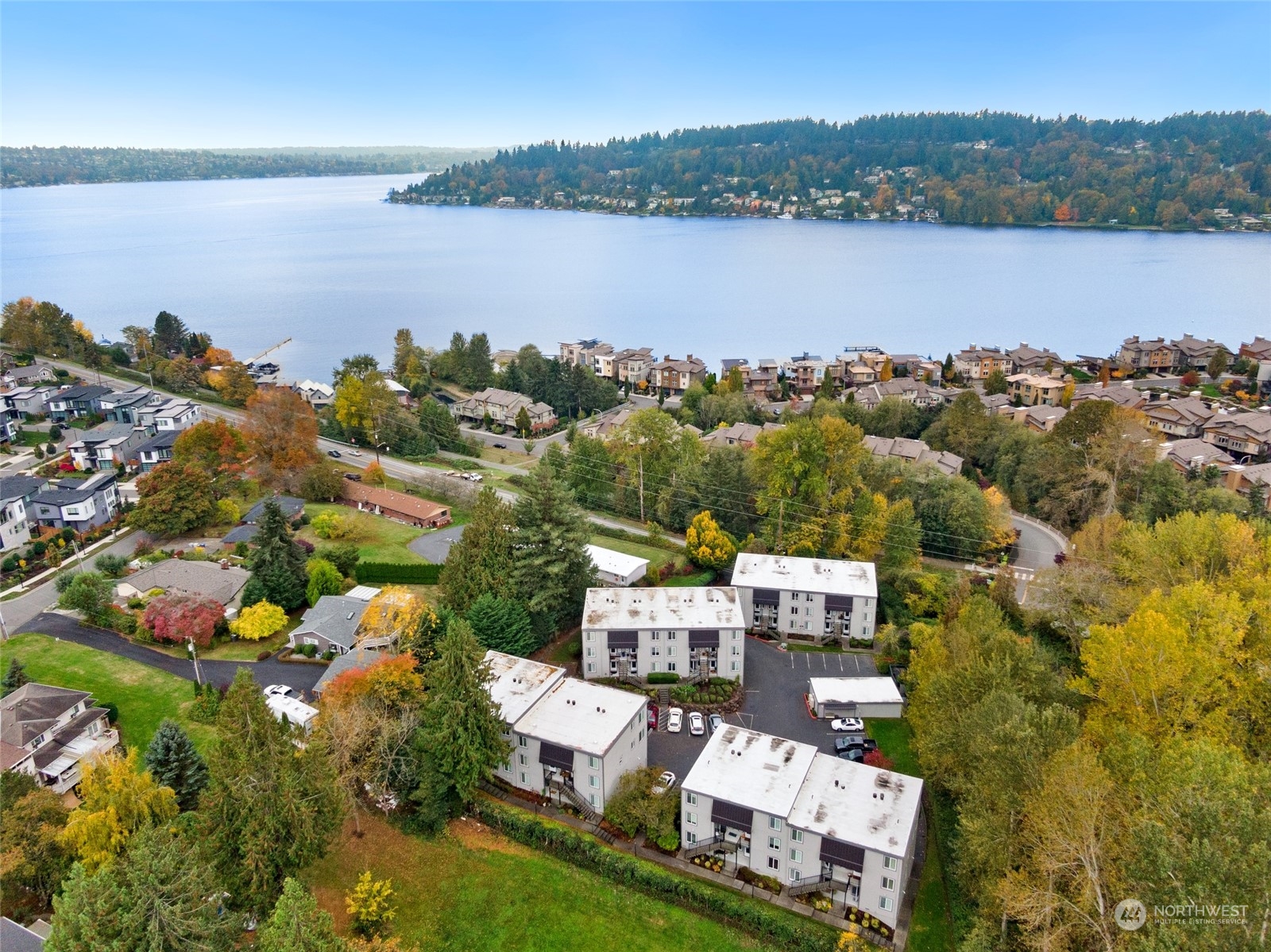 4100 Lake Washington Boulevard North, Unit A202 Renton, WA 98056 - Photo 24 of 25 an aerial view of a house with a lake view