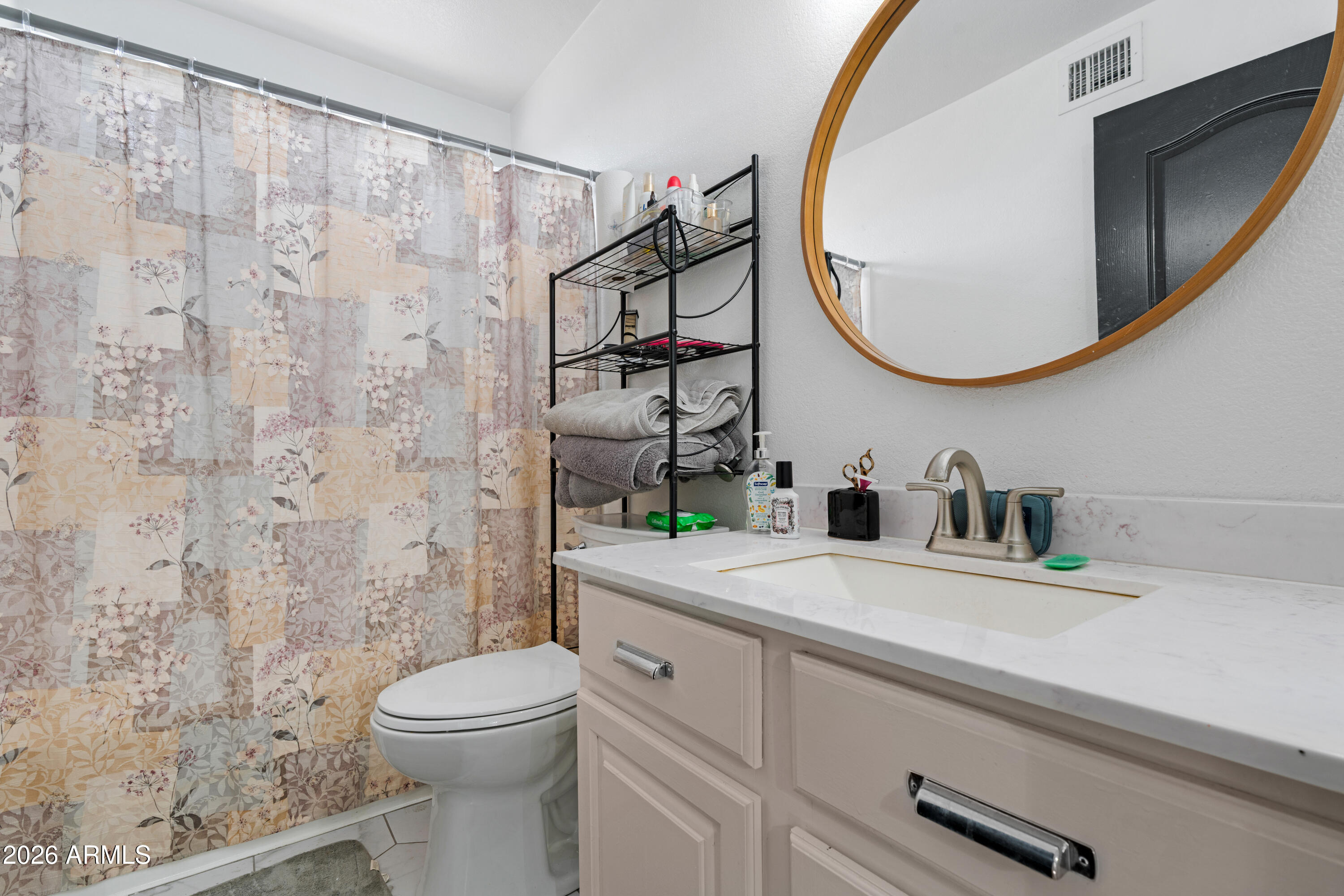 1810 East Milky Way Gilbert, AZ 85295 - Photo 28 of 46 a bathroom with a sink a toilet and a mirror