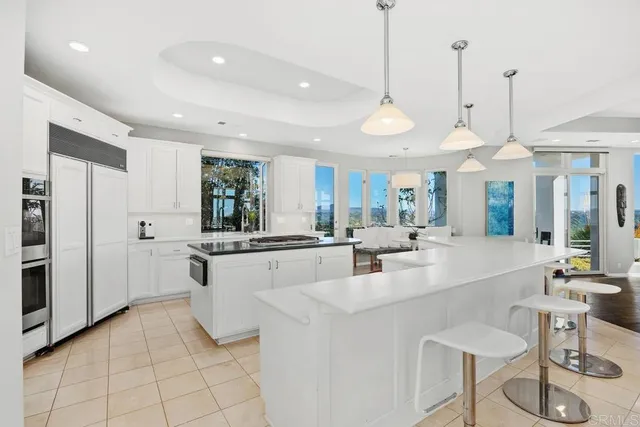 a kitchen with stainless steel appliances granite countertop a sink and a refrigerator