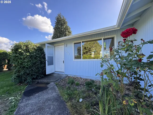 a view of a house with potted plants