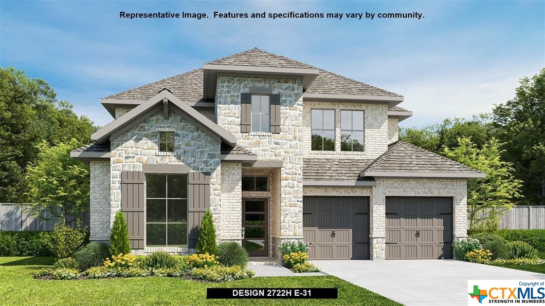 a front view of a house with a garden and plants