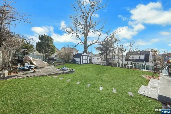 a view of a garden with a slide