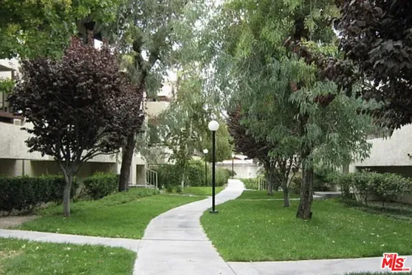 a view of a park with trees