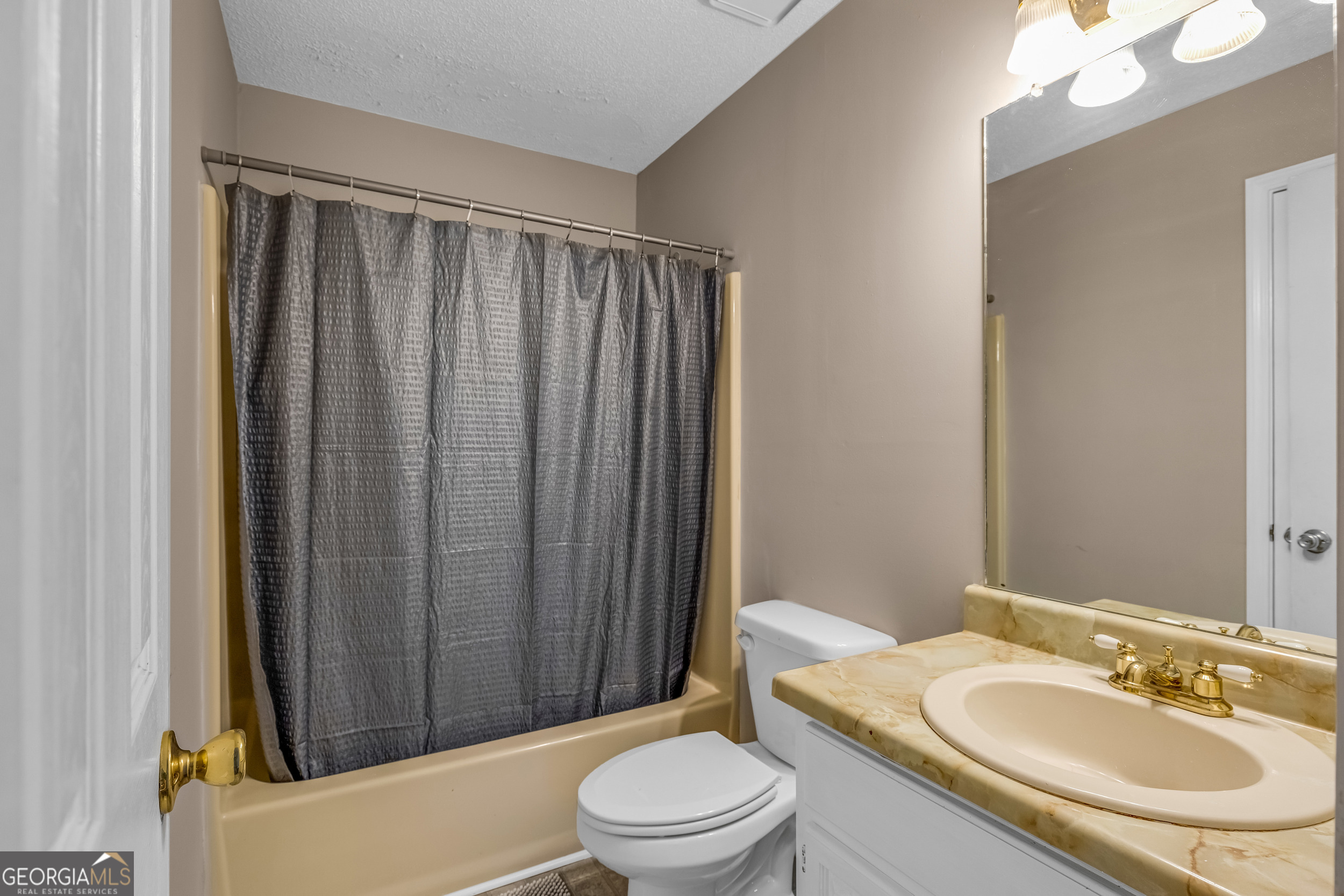 240 Harkness Road Jackson, GA 30233 - Photo 38 of 54 a bathroom with a sink a toilet a mirror and shower curtain