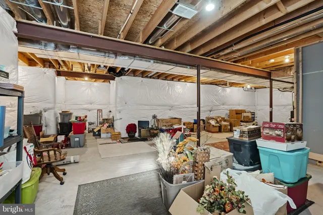 a garage with chairs