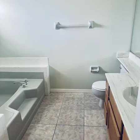 a bathroom with a bathtub