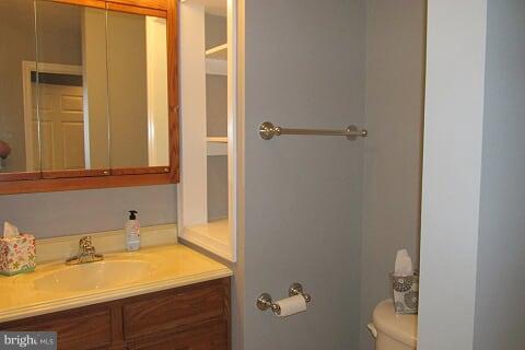 7102 Greenbank Road Baltimore, MD 21220 - Photo 16 of 30 a bathroom with a granite countertop sink and a mirror