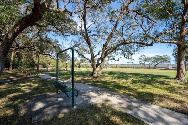 a view of backyard with large trees