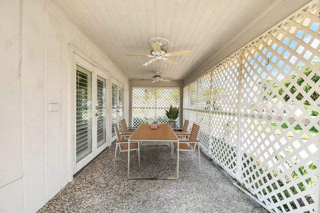 an aerial view of a house with a garden