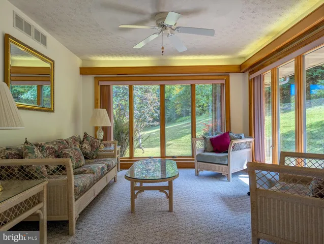 a view of a house with a yard plants and large tree