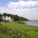 a view of a lake from a yard