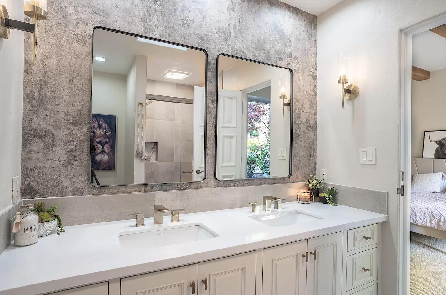 12 Vineyard Hill Road Woodside, CA 94062 - Photo 10 of 21 a bathroom with a sink and a mirror