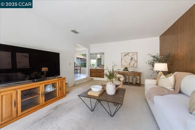 a view of a dining room kitchen and a window