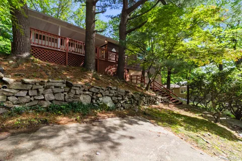 a sign that is sitting in front of a tree