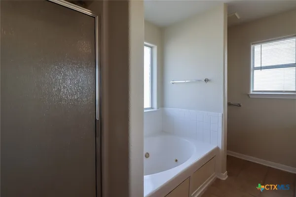 a bathroom with a bathtub