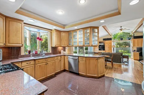 a kitchen with lots of counter top space