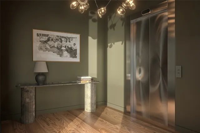 a view of elevator with hallway