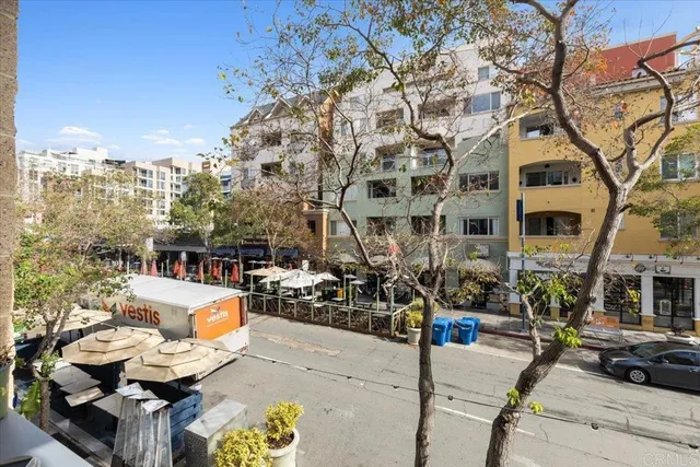 a outdoor space with lots of white furniture