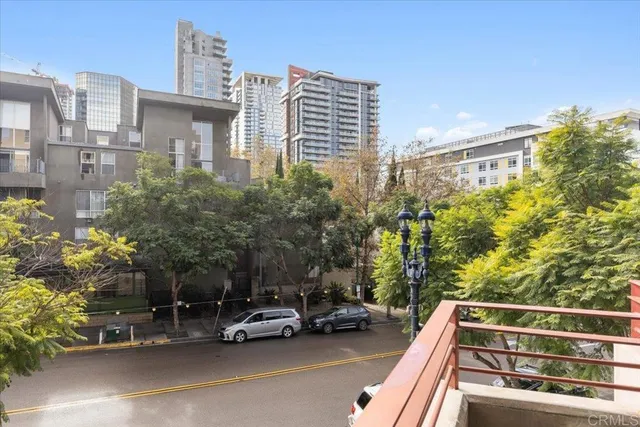 a view of a city from a balcony
