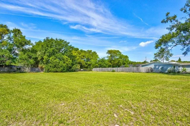 a view of a field with an ocean