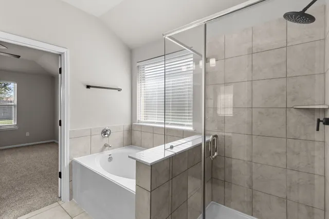 a bathroom with a tub a sink and a shower