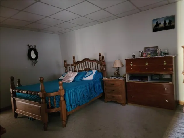 a bedroom with a bunk bed and a dresser in it