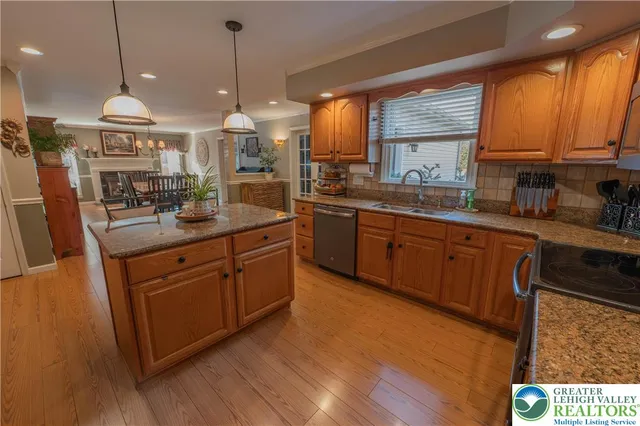a kitchen with lots of counter top space