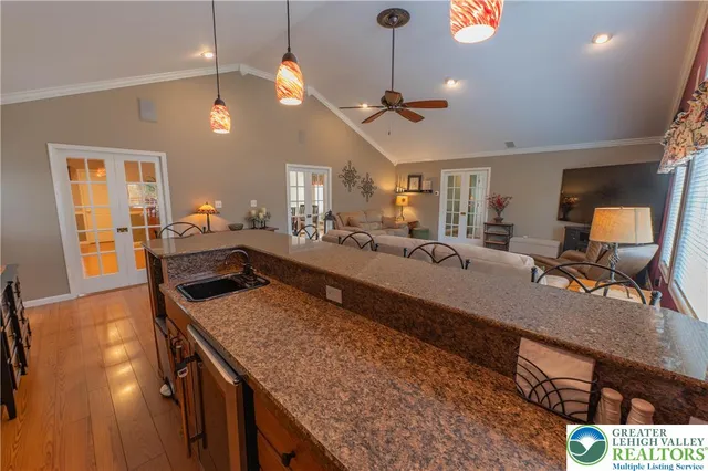 a view of a living room and dining room
