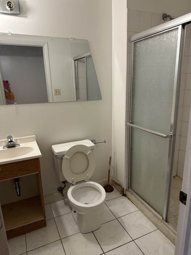 847 South Miller Street Chicago, IL 60607 - Photo 4 of 8 a bathroom with a sink a toilet a mirror and shower