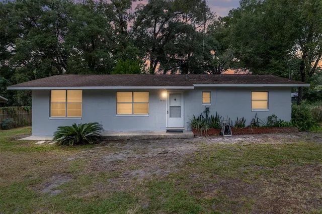a front view of house with a garden