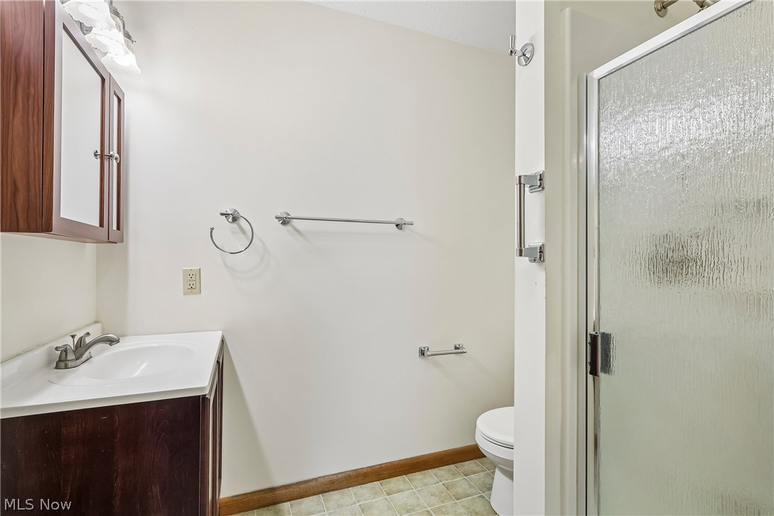 2758 Shellhart Road Norton, OH 44203 - Photo 22 of 41 Primary bathroom with sink / vanity, shower stall, special lighting and commode