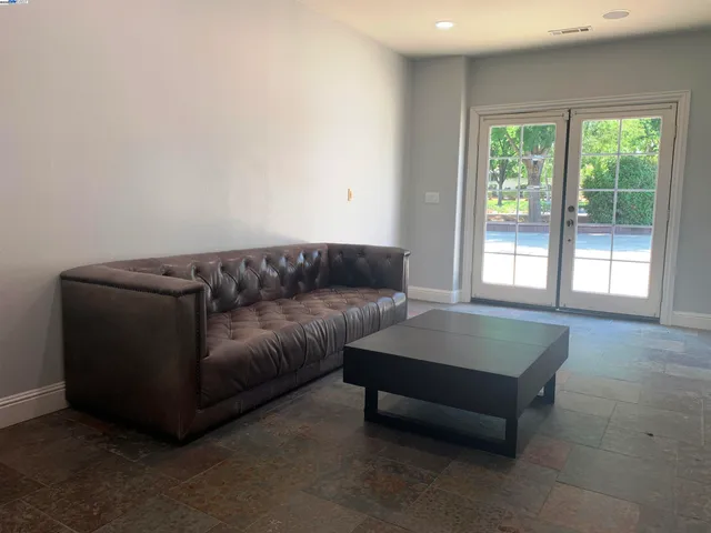 a view of a park with large trees