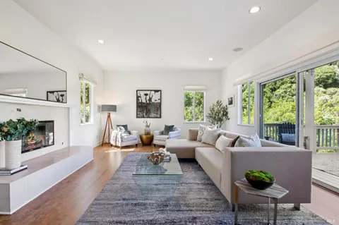a living room with furniture rug and window