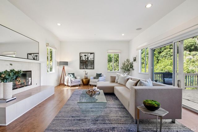 a living room with furniture rug and window