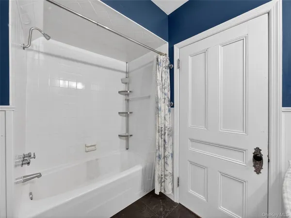 a bathroom with a bathtub